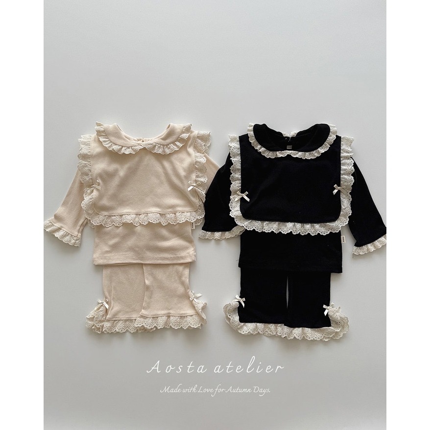 🇰🇷韓國童裝｜2025秋款🍂AOSTA精緻蕾絲小蝴蝶結喇叭褲-細節圖2