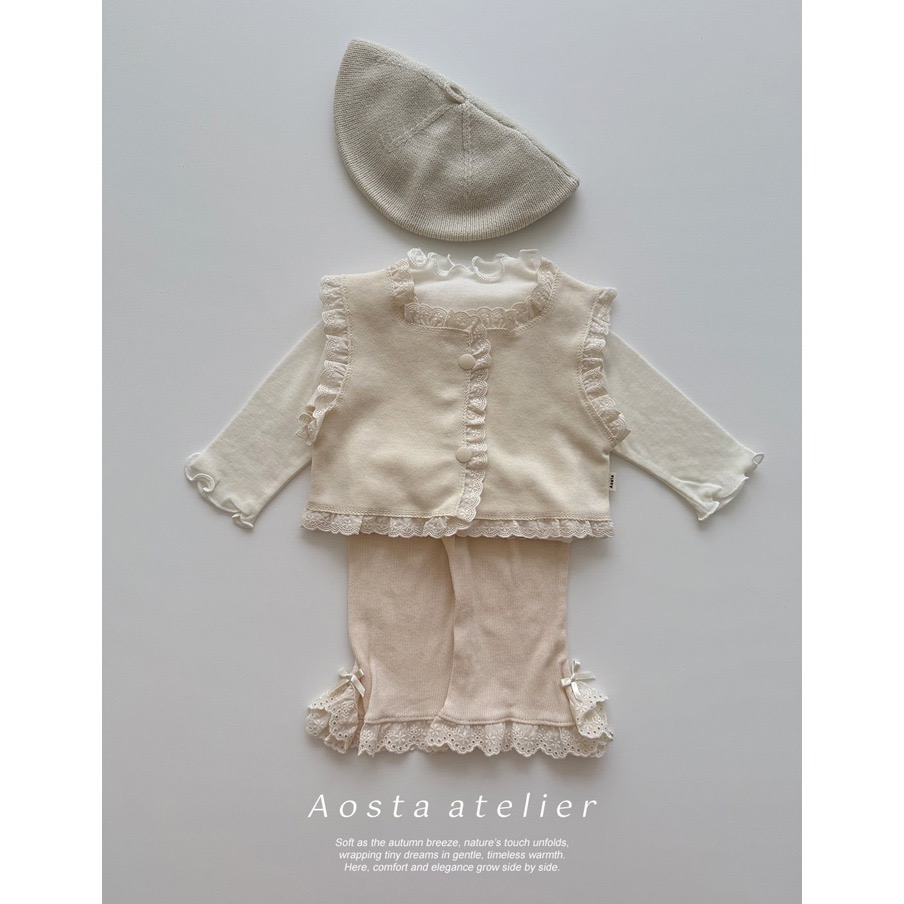 🇰🇷韓國童裝｜2025秋款🍂AOSTA精緻蕾絲小蝴蝶結喇叭褲-細節圖8