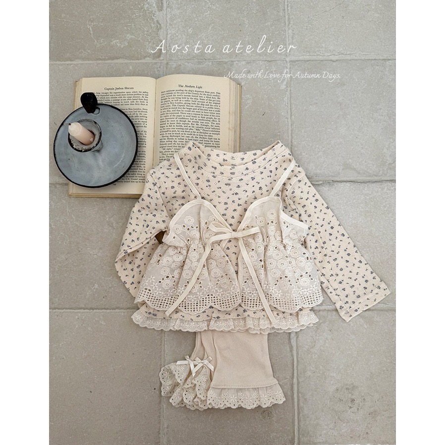 🇰🇷韓國童裝｜2025秋款🍂AOSTA精緻蕾絲小蝴蝶結喇叭褲-細節圖10