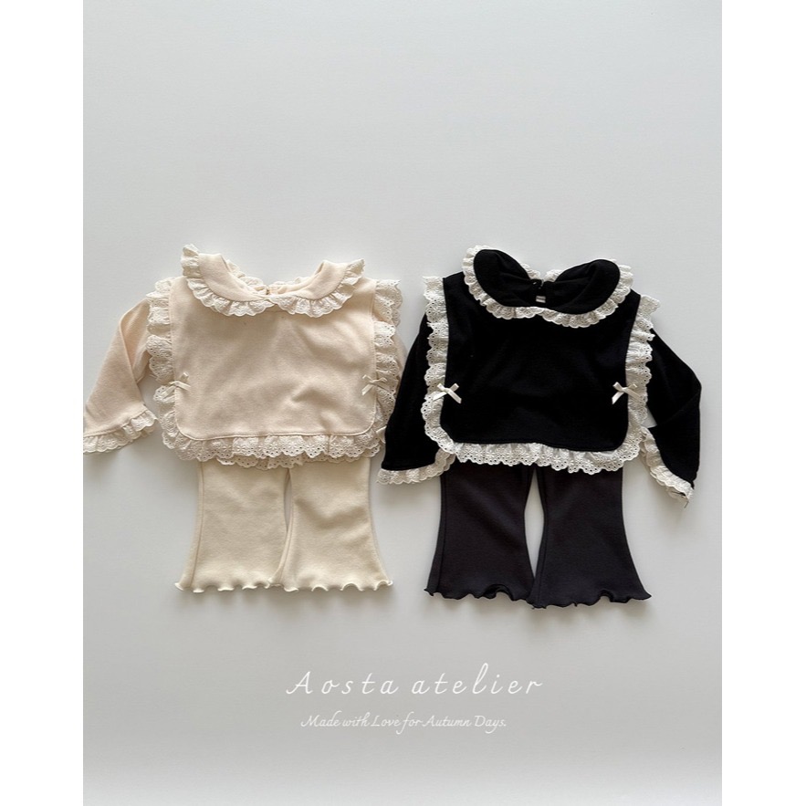🇰🇷韓國童裝｜2025秋款🍂AOSTA精緻蕾絲荷葉領上衣-細節圖3
