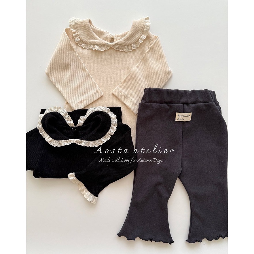 🇰🇷韓國童裝｜2025秋款🍂AOSTA精緻蕾絲荷葉領上衣-細節圖6