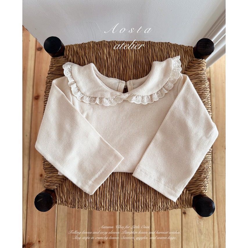 🇰🇷韓國童裝｜2025秋款🍂AOSTA精緻蕾絲荷葉領上衣-細節圖11