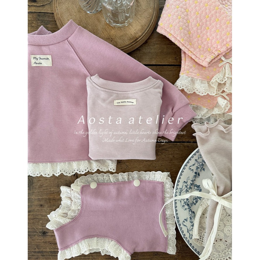 🇰🇷韓國童裝｜2025秋款🍂AOSTA蕾絲拼接衛衣-細節圖2