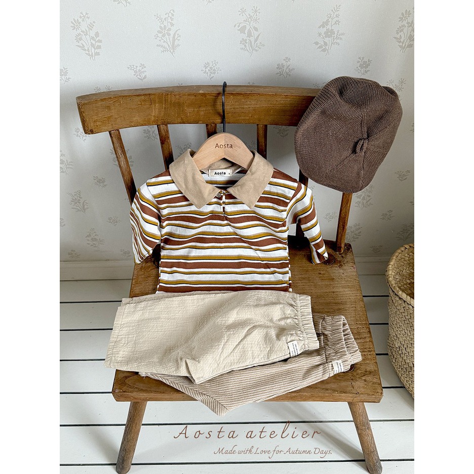 🇰🇷韓國童裝｜2025秋款🍂AOSTA條紋翻領T-shirt-細節圖2