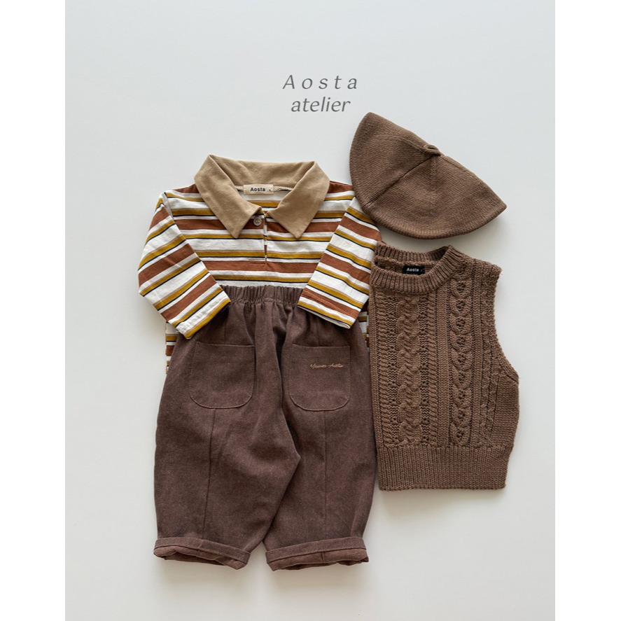 🇰🇷韓國童裝｜2025秋款🍂AOSTA條紋翻領T-shirt-細節圖3