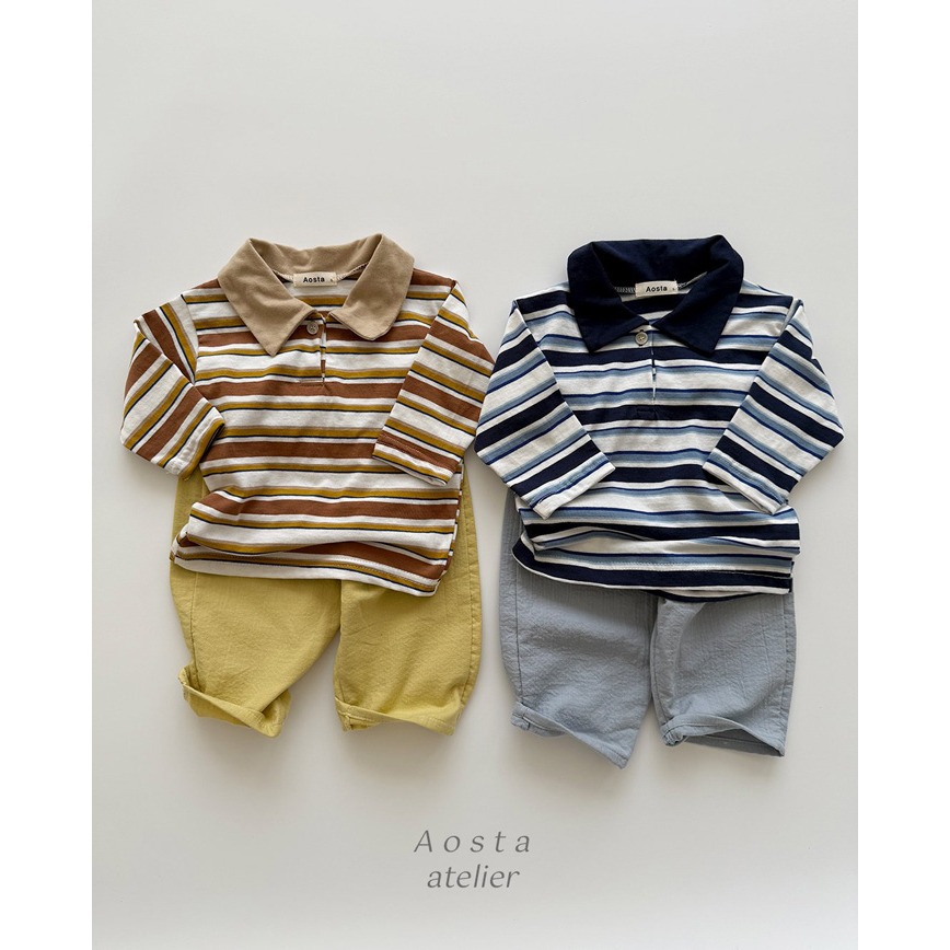 🇰🇷韓國童裝｜2025秋款🍂AOSTA條紋翻領T-shirt-細節圖5