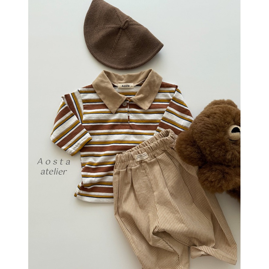 🇰🇷韓國童裝｜2025秋款🍂AOSTA條紋翻領T-shirt-細節圖6