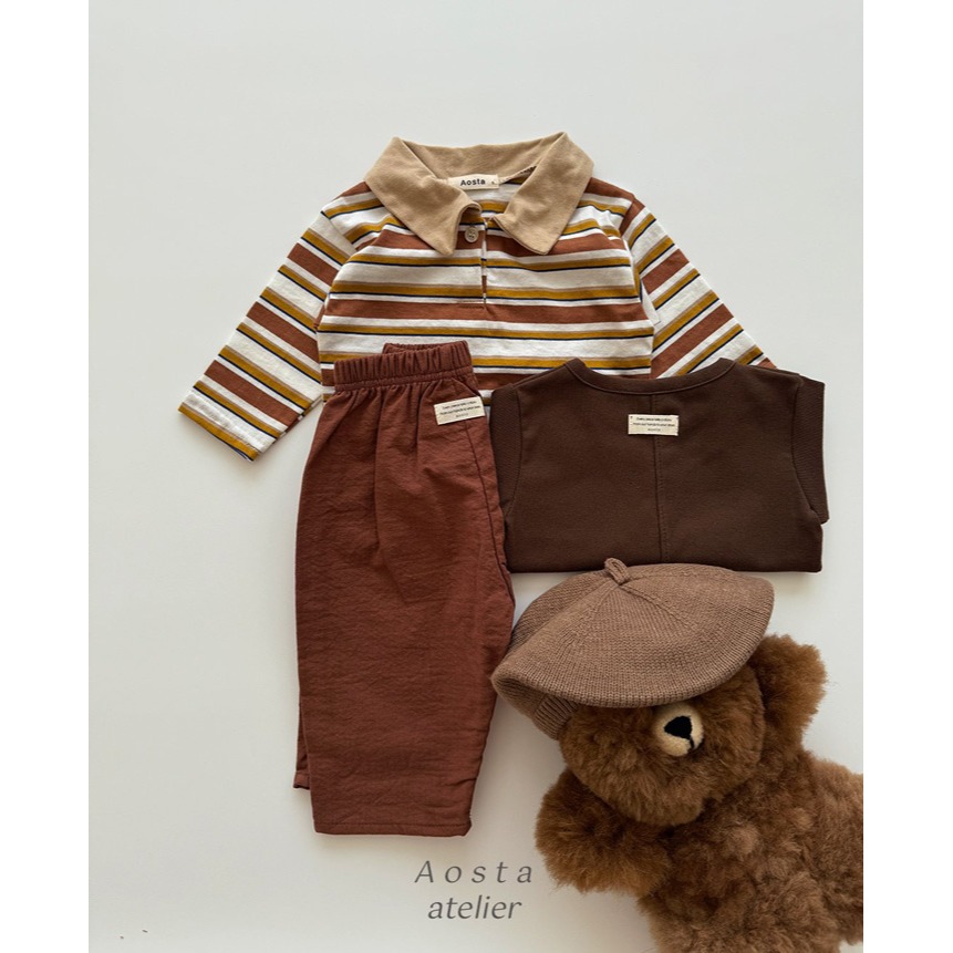 🇰🇷韓國童裝｜2025秋款🍂AOSTA條紋翻領T-shirt-細節圖7