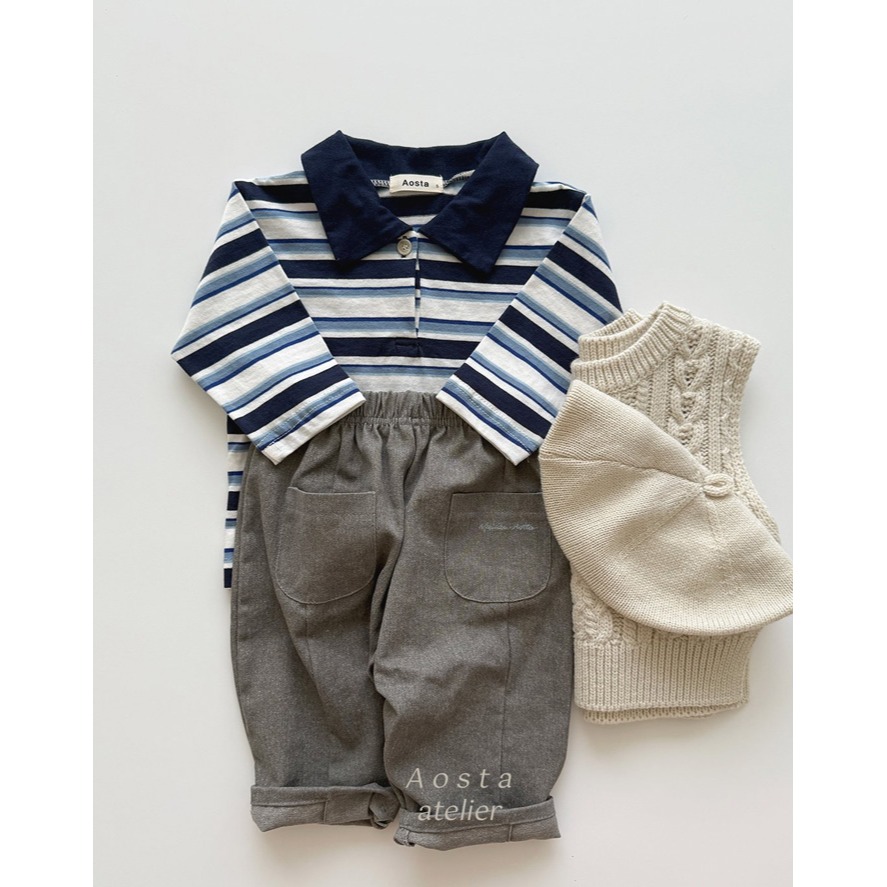 🇰🇷韓國童裝｜2025秋款🍂AOSTA條紋翻領T-shirt-細節圖11