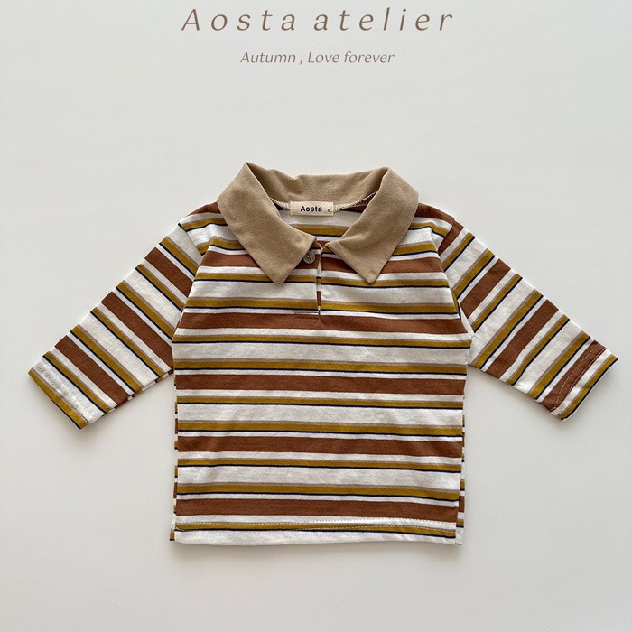 🇰🇷韓國童裝｜2025秋款🍂AOSTA條紋翻領T-shirt-規格圖11