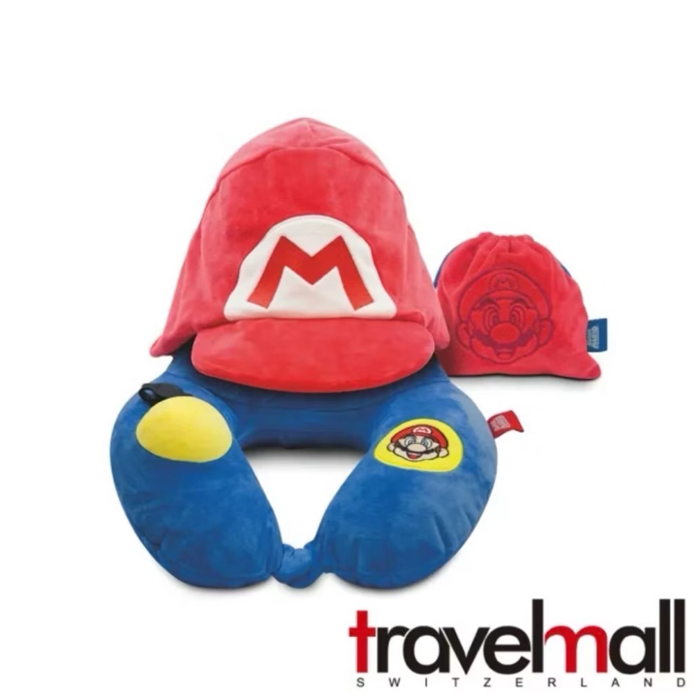【官方正版授權】travelmall 任天堂瑪利歐 按壓式連帽充氣枕 出國必備 快速充氣頸枕（可清洗材質-細節圖4