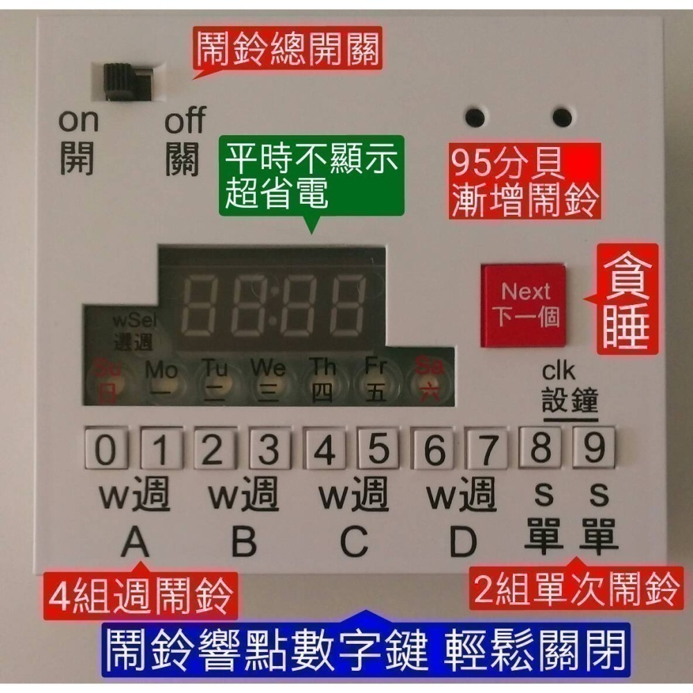 每週鬧鐘 易關鬧鐘 數字鍵鬧鐘 免擔心鬧鐘 週循環鬧鐘 小鬧鐘 貪睡鬧鐘 多組鬧鈴電子鬧鐘 音樂鬧鐘  超大聲鬧鐘-細節圖2