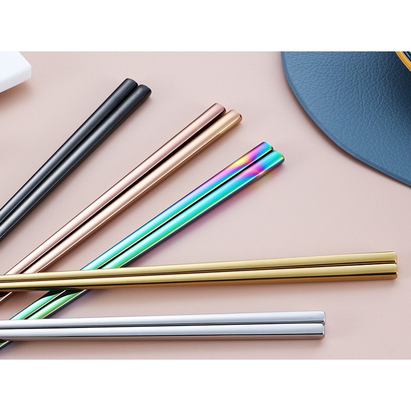 不銹鋼筷子 304不銹鋼 燒鈦色 彩色筷子 方圓筷 不銹鋼餐具-細節圖2