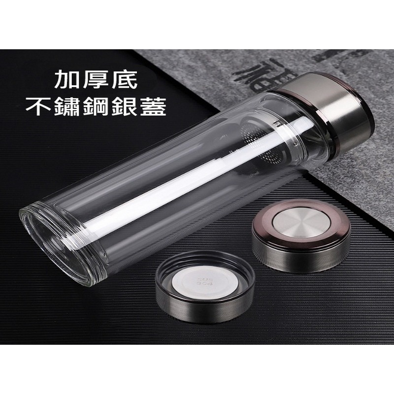 500ML 水晶玻璃 雙層玻璃瓶 雙層玻璃杯 防燙玻璃杯 防燙杯 玻璃瓶 泡茶杯 附洗杯刷杯套-細節圖4