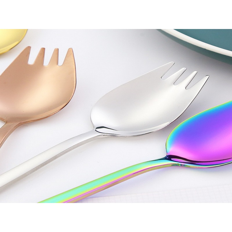 食品級304不鏽鋼叉勺一體 勺子兩用叉長柄 兩用湯匙叉勺 叉麵叉叉子 不鏽鋼湯匙 不鏽鋼叉子 沙拉勺-細節圖2