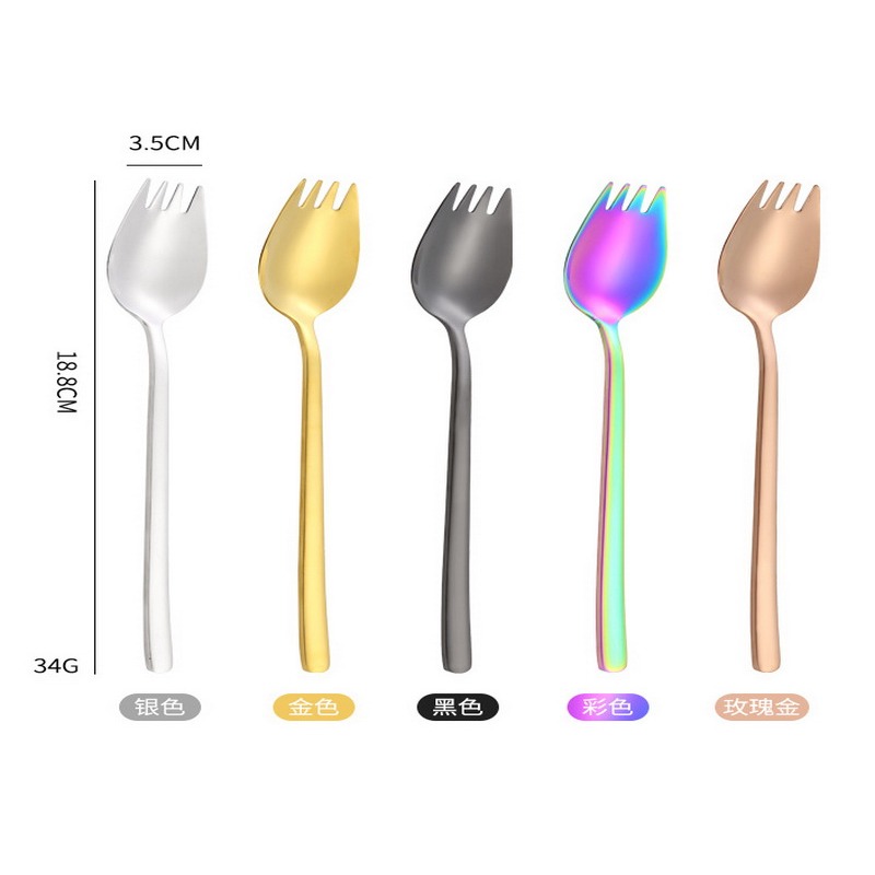 食品級304不鏽鋼叉勺一體 勺子兩用叉長柄 兩用湯匙叉勺 叉麵叉叉子 不鏽鋼湯匙 不鏽鋼叉子 沙拉勺-細節圖3