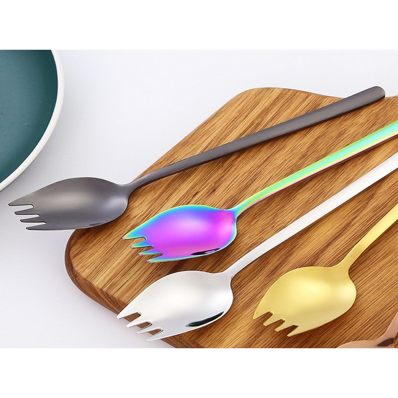 食品級304不鏽鋼叉勺一體 勺子兩用叉長柄 兩用湯匙叉勺 叉麵叉叉子 不鏽鋼湯匙 不鏽鋼叉子 沙拉勺-細節圖4