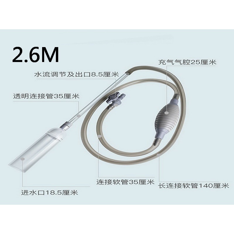 換水虹吸管 抽水水款 換水水管 簡易換水器 洗砂器 1.7M 2.6M 抽水管 換水管 魚缸清潔 氣囊加厚-細節圖3