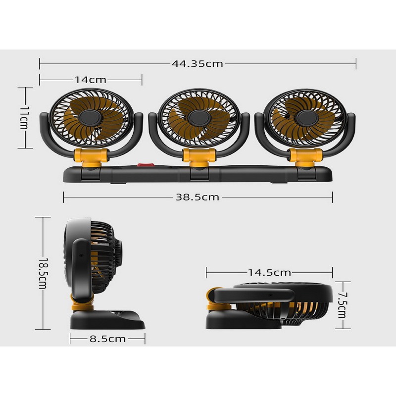 USB三頭360度可調風扇 360度旋轉 12V 家用電風扇 USB風扇 汽車風扇 車用電風扇 桌面電風扇-細節圖4
