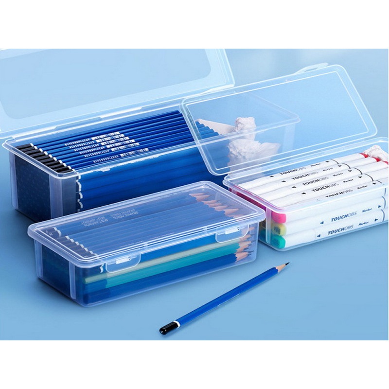 文具收納盒 長形收納 鉛筆收納盒 透明文具盒 可疊加鉛筆盒 首飾收納盒 文具盒 扁形收納盒 透明收納盒-細節圖3