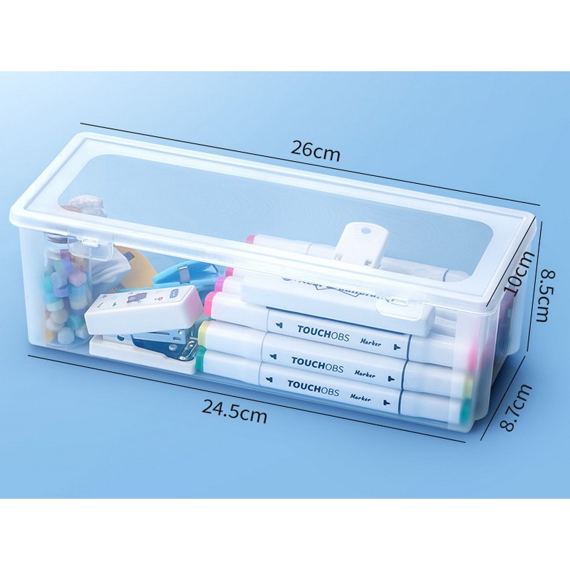 文具收納盒 長形收納 鉛筆收納盒 透明文具盒 可疊加鉛筆盒 首飾收納盒 文具盒 扁形收納盒 透明收納盒-細節圖4