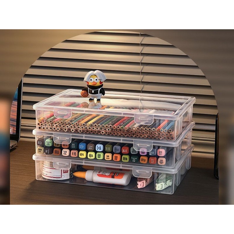 文具收納盒 長形收納 鉛筆收納盒 透明文具盒 可疊加鉛筆盒 首飾收納盒 文具盒 扁形收納盒 透明收納盒-細節圖6