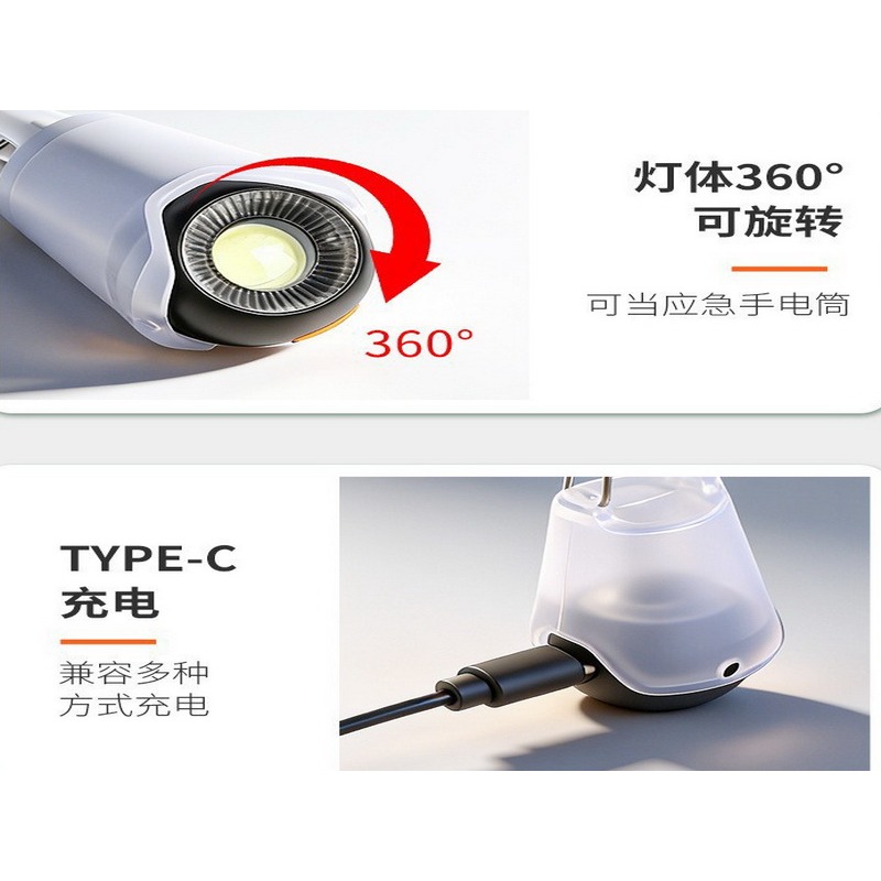 LED 野營燈,迷你 100LM亮度 可懸掛 手電筒 便攜式 防水 可充電 帶掛鉤 應急燈戶外活動-細節圖4