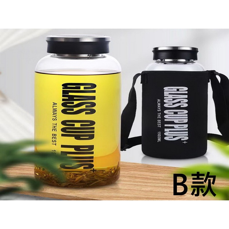 新款 大口徑 1000CC 1000ML 玻璃水壺 水杯 造型耐熱玻璃水瓶 高硼矽玻璃瓶 黑蓋-細節圖3