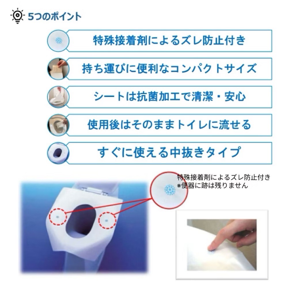 ￼日本 樂天 黏貼式 抗菌 馬桶 坐墊紙 70片 粘貼式 日本製 可沖水 馬桶 座圈 Sanroll 隨身收納包-細節圖2