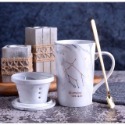 ☕️【灰色區】♏️12星座大理石紋帶蓋帶勺茶漏馬克杯🌌-規格圖9