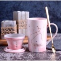 ☕️【粉色區】♏️12星座大理石紋帶蓋帶勺馬克杯🌌-規格圖9