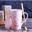 ☕️【粉色區】♏️12星座大理石紋帶蓋帶勺馬克杯🌌-規格圖9