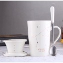 ☕️【白色區】♏️12星座純色款帶蓋帶勺茶漏馬克杯🌌-規格圖9
