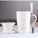 ☕️【白色區】♏️12星座純色款帶蓋帶勺茶漏馬克杯🌌-規格圖9