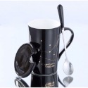 ☕️【黑色區】♏️12星座純色款帶蓋帶勺茶漏馬克杯🌌-規格圖9