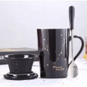 ☕️【黑色區】♏️12星座純色款帶蓋帶勺茶漏馬克杯🌌-規格圖9