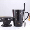 ☕️【黑色區】♏️12星座純色款帶蓋帶勺茶漏馬克杯🌌-規格圖9