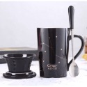 ☕️【黑色區】♏️12星座純色款帶蓋帶勺茶漏馬克杯🌌-規格圖9