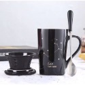 ☕️【黑色區】♏️12星座純色款帶蓋帶勺茶漏馬克杯🌌-規格圖9