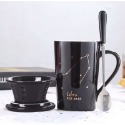 ☕️【黑色區】♏️12星座純色款帶蓋帶勺茶漏馬克杯🌌-規格圖9