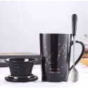 ☕️【黑色區】♏️12星座純色款帶蓋帶勺茶漏馬克杯🌌-規格圖9