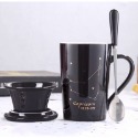☕️【黑色區】♏️12星座純色款帶蓋帶勺茶漏馬克杯🌌-規格圖9
