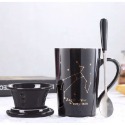 ☕️【黑色區】♏️12星座純色款帶蓋帶勺茶漏馬克杯🌌-規格圖9