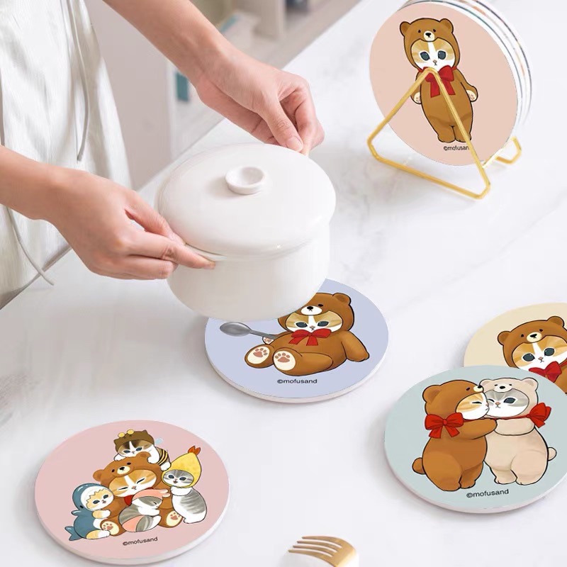 🐱【 多款 】超可愛Mofusand • 貓貓陶瓷桌墊｜隔熱墊｜貓福珊迪｜鯊魚貓｜甜品貓｜辦公室小物｜居家小物😊-細節圖2