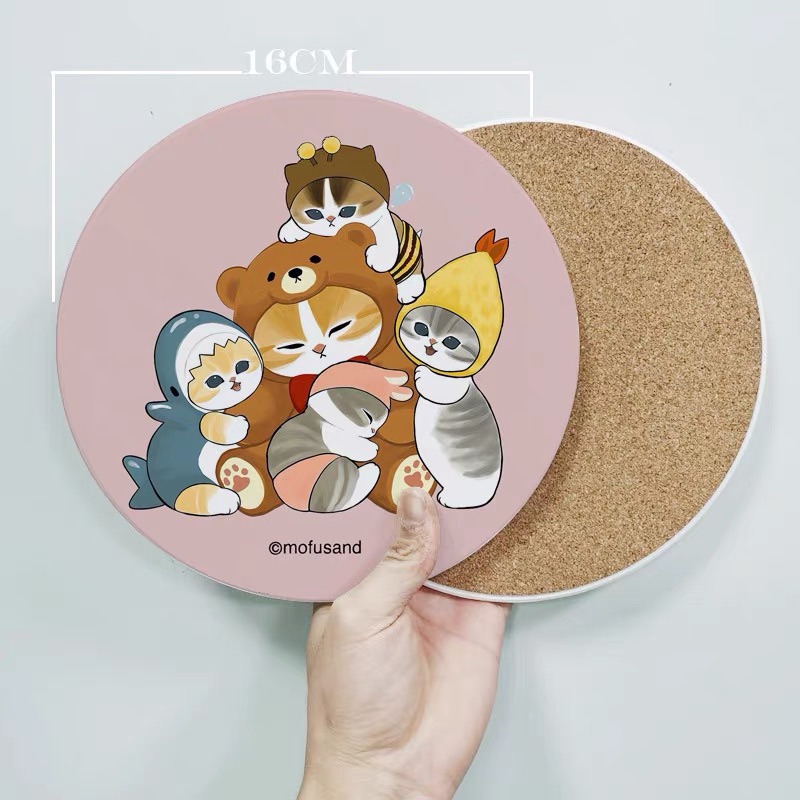 🐱【 多款 】超可愛Mofusand • 貓貓陶瓷桌墊｜隔熱墊｜貓福珊迪｜鯊魚貓｜甜品貓｜辦公室小物｜居家小物😊-細節圖3