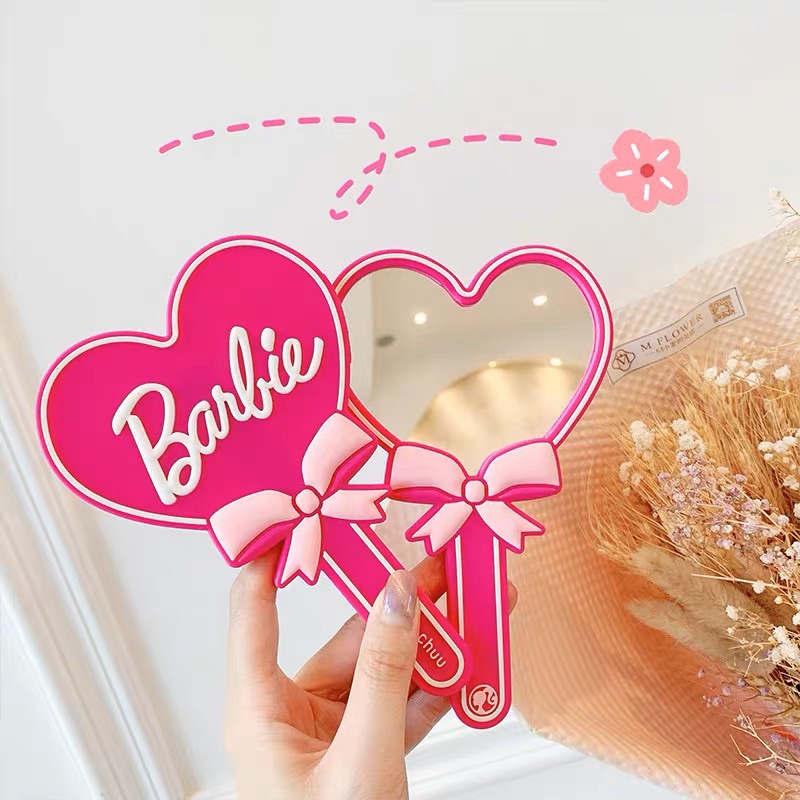 🎀少女心 • Barbie芭比 • 愛心粉嫩小手鏡｜拍照小道具｜手持化妝鏡｜旅行小物｜隨身攜帶｜飾品擺拍🪞-細節圖8