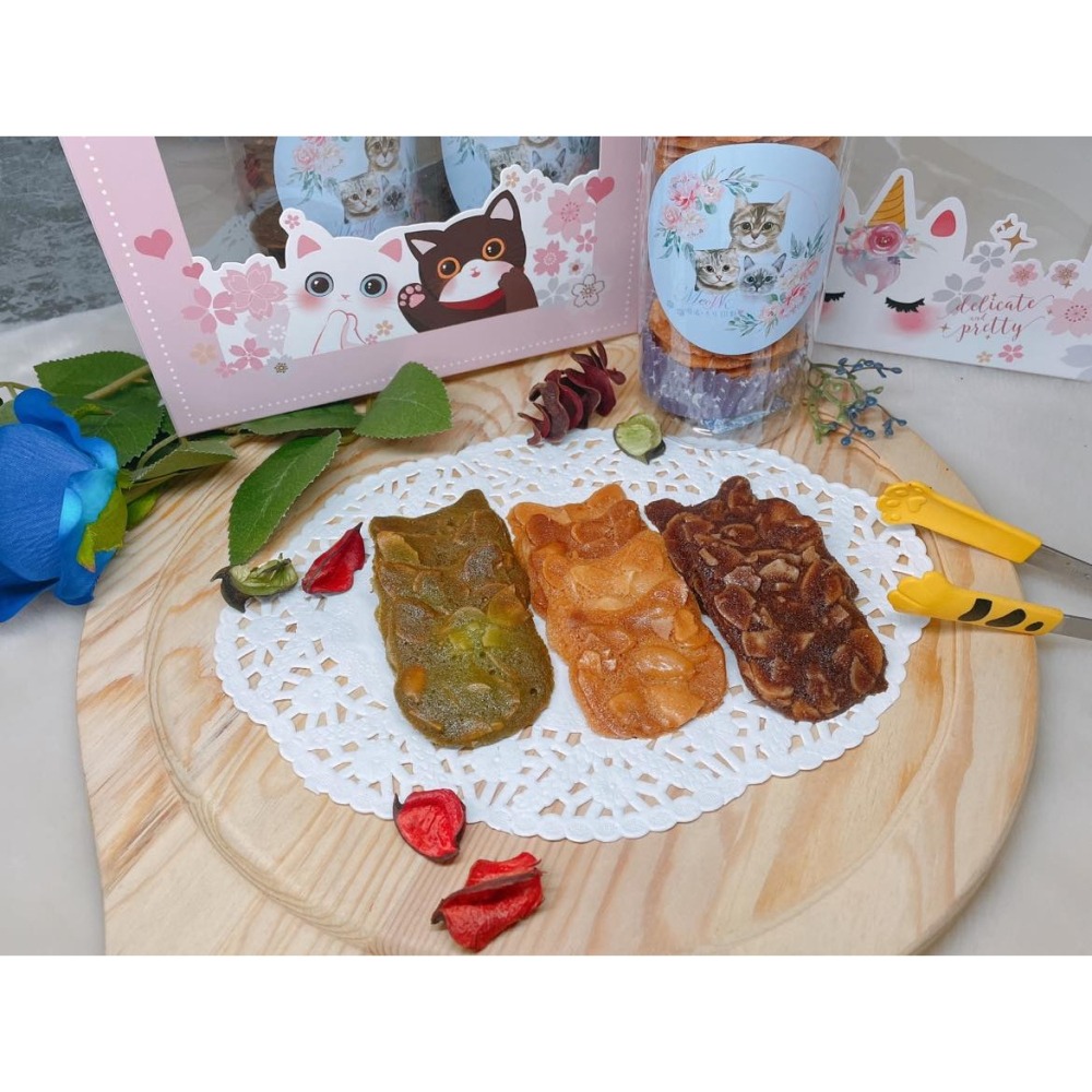 🐱減糖版 • 【 3種口味 】貓貓頭杏仁瓦片｜杏仁脆片｜3入可選紙盒包裝🍪 【Meow 喵嗚 • 手作甜點❤️】-細節圖2