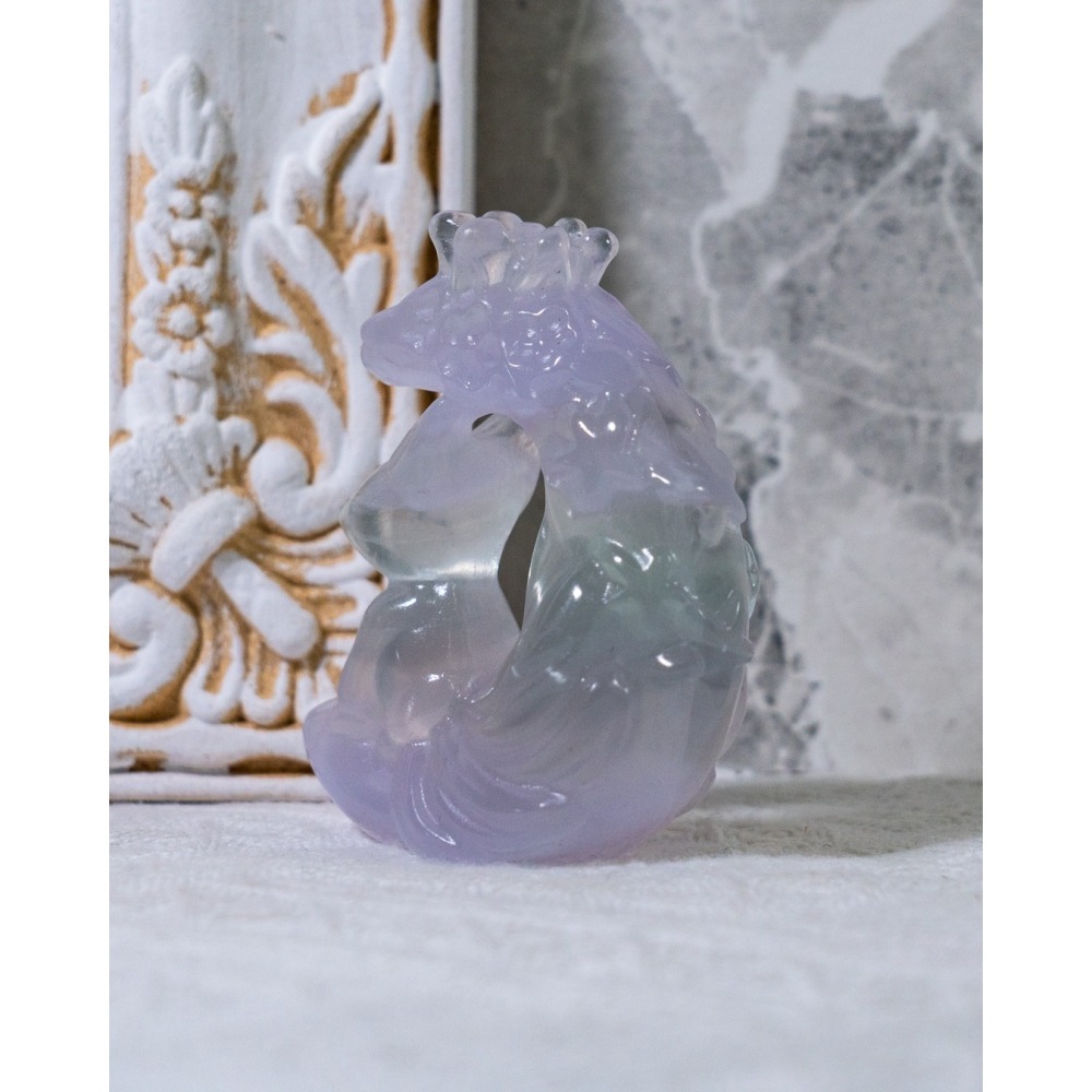 仙氣款｜透漸層紫螢石大月亮型九尾狐-細節圖3