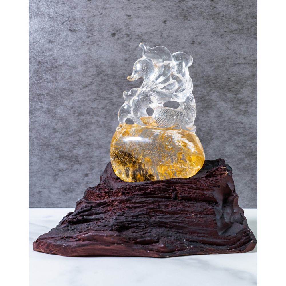 黃膠花水晶九尾狐-細節圖2