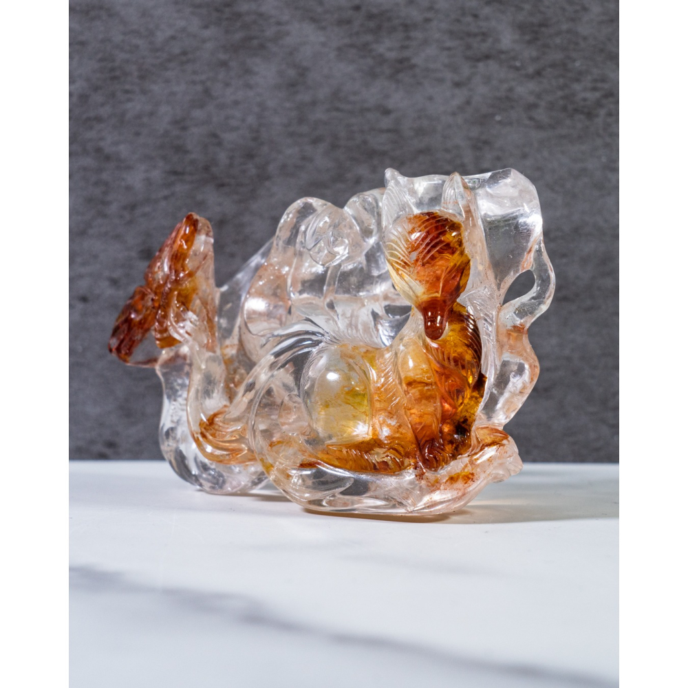 精品-透亮紅黃漸層膠花水晶蝴蝶九尾狐-細節圖2